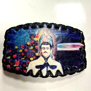 Jesus Malverde Mexican Icon Collectable Leather Braided Men’s Belt Buckle